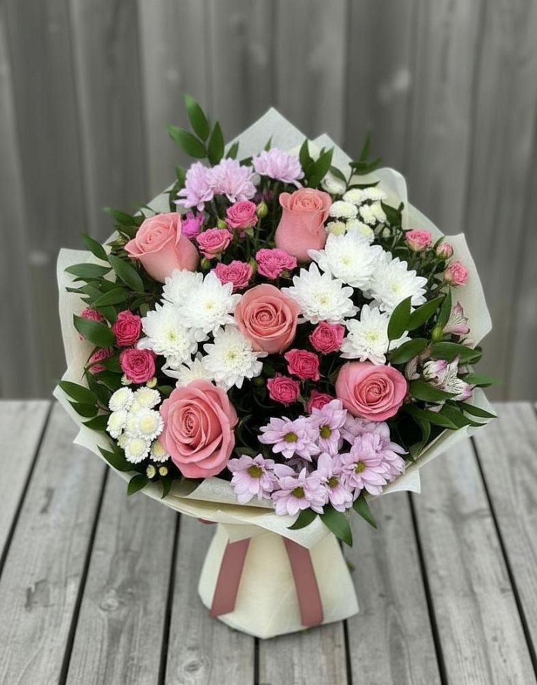 Букет цветов из: Альстромерии, Гвоздики, Розы и Хризантемы в Посёлок санатория «Подмосковье»