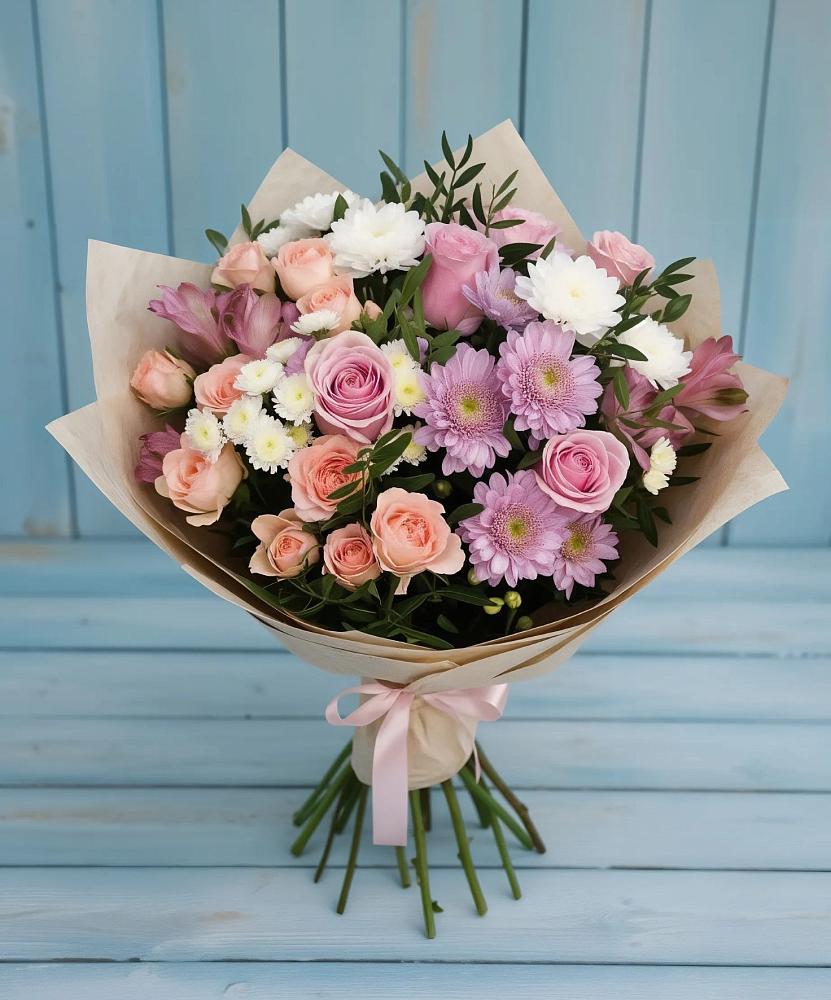 Букет цветов из: Хризантемы, Розы и Альстромерии в Посёлок санатория «Подмосковье»