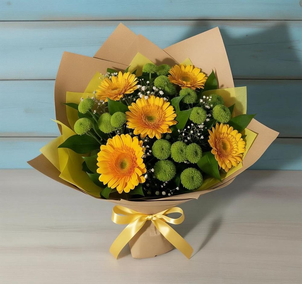 Букет цветов из: Герберы и Хризантемы в Посёлок санатория «Подмосковье»