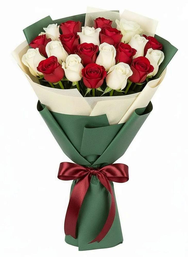 Букет Микс из красных и белых роз в Посёлок санатория «Подмосковье»