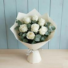 Букет Белые розы в Эвкалипте в Посёлок санатория «Подмосковье»